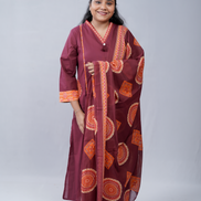 Elegance in Maroon: 3-Piece Printed Cotton Kurta Set with Dupatta