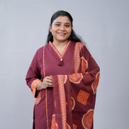 Elegance in Maroon: 3-Piece Printed Cotton Kurta Set with Dupatta