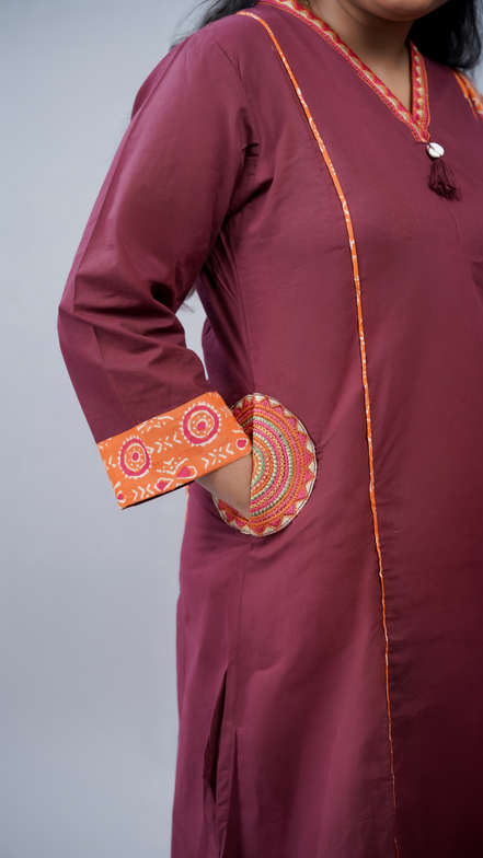 Elegance in Maroon: 3-Piece Printed Cotton Kurta Set with Dupatta
