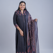 Midnight Grace: 3-Piece Ajrakh-Inspired Embroidered Kurta Set with Dupatta