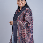 Midnight Grace: 3-Piece Ajrakh-Inspired Embroidered Kurta Set with Dupatta