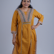 Mustard Bliss: 3-Piece Embroidered A-Line Kurta Set with Contemporary Dupatta