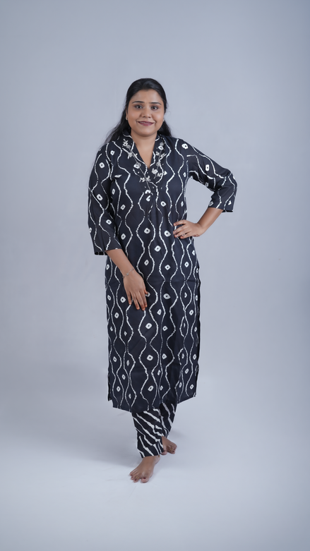 Black Shibori-Inspired Monochrome 2pc kurti Set