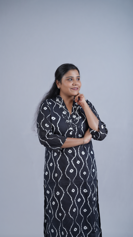 Black Shibori-Inspired Monochrome 2pc kurti Set