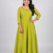 Lime Green Space Silk Umbrella Flare Kurti