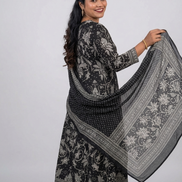 Classic Black & White Kalamkari Print Anarkali Kurta Set