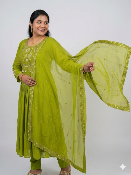 Elegant Lime Green Embroidered Anarkali Suit Set