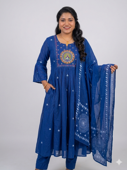 Royal Blue Embroidered Anarkali Kurta Set