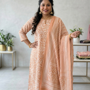 Peach Sorbet Floral Block Print Kurta Set