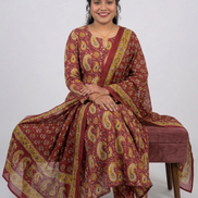 Earthly Maroon & Mustard Paisley Anarkali Kurta Set