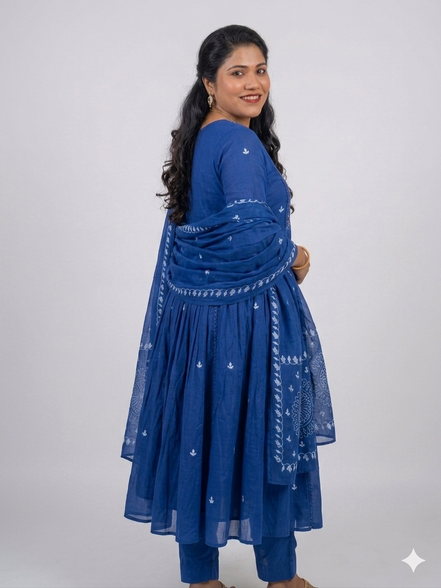 Royal Blue Embroidered Anarkali Kurta Set
