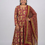 Earthly Maroon & Mustard Paisley Anarkali Kurta Set
