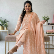 Peach Sorbet Floral Block Print Kurta Set