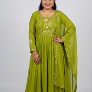 Elegant Lime Green Embroidered Anarkali Suit Set