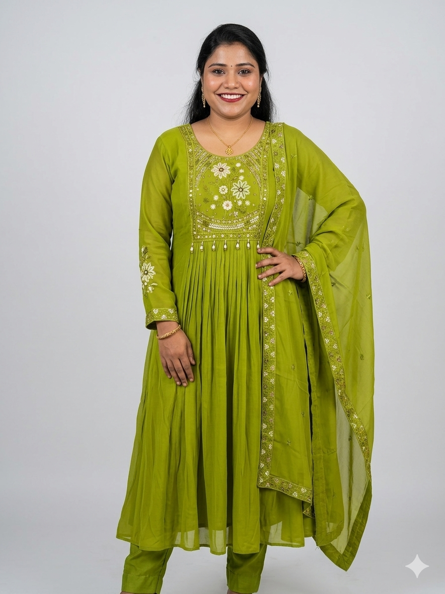 Elegant Lime Green Embroidered Anarkali Suit Set